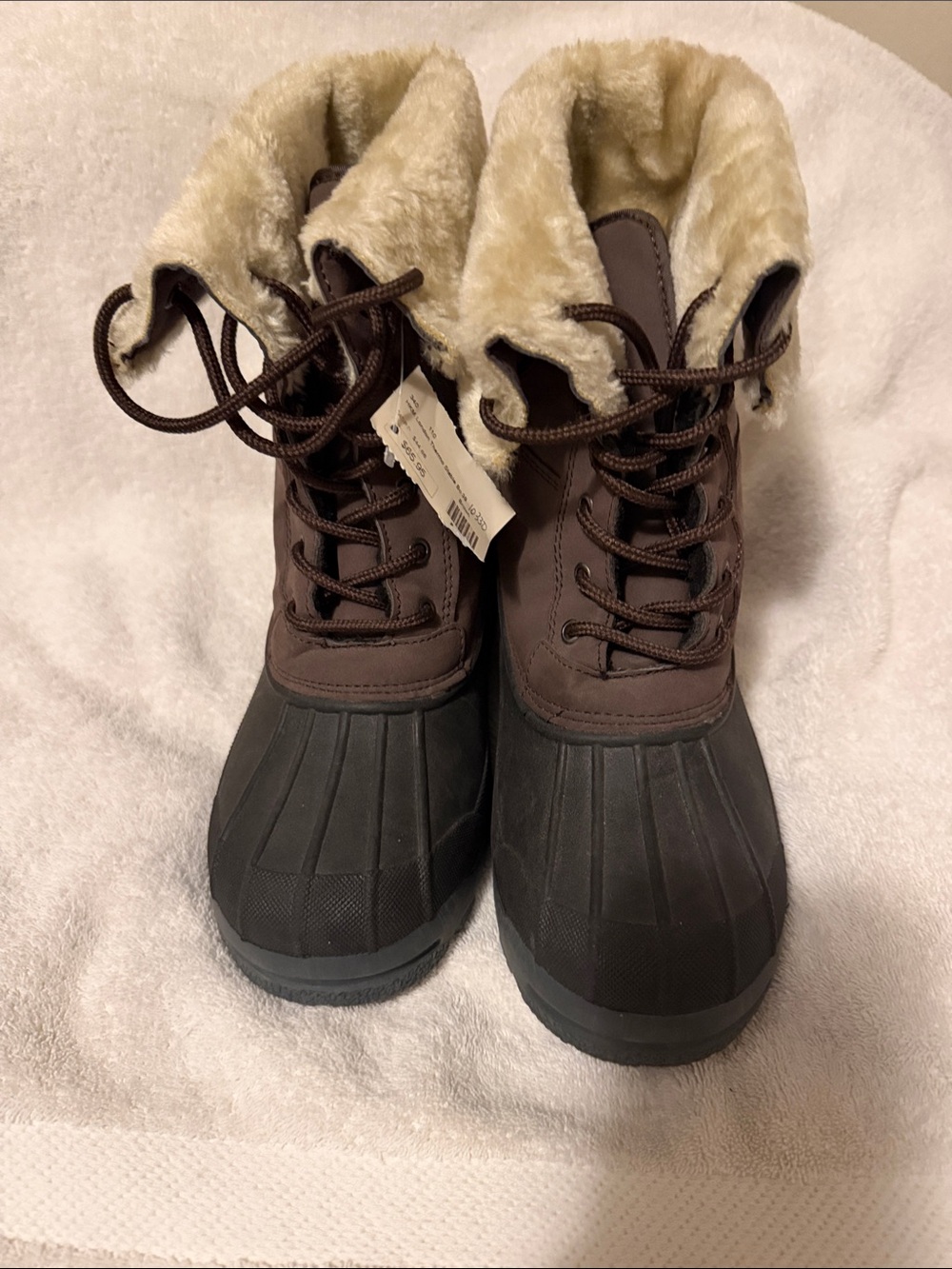 Sorel Brown and Black Women's Faux-Fur Collar Lace-Up Winter Boots
